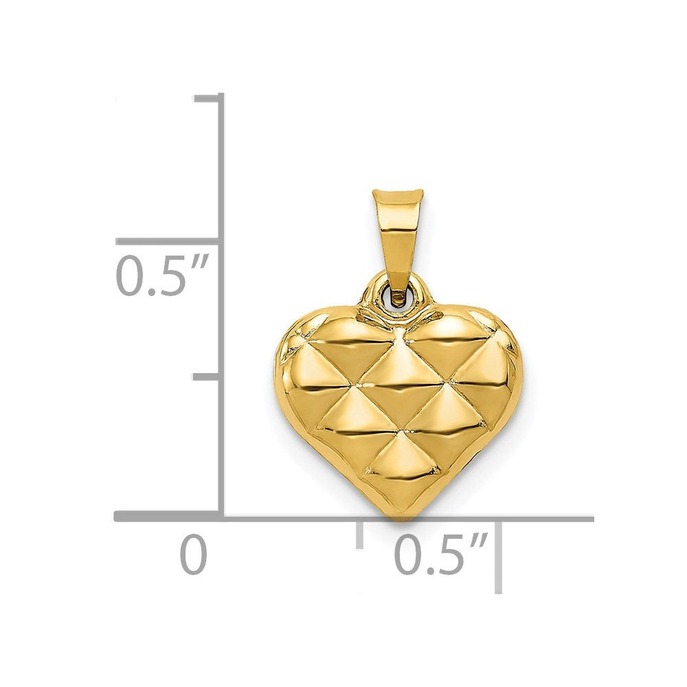 Alternate view of the 14k Yellow Gold Puffed Heart Pendant and Charm, 15mm by The Black Bow Jewelry Co.