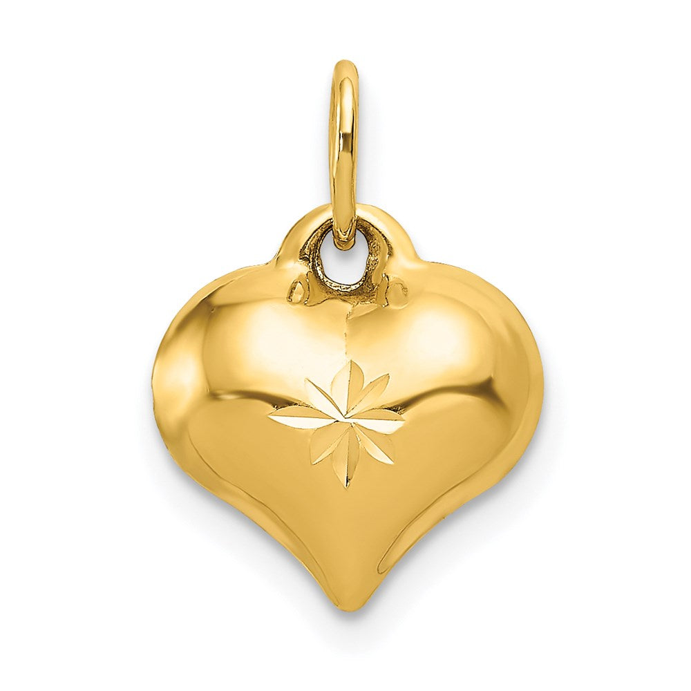 Real 14K Yellow Gold Women's Diamond Cut Puffed Textured Heart Pendant Necklace shops