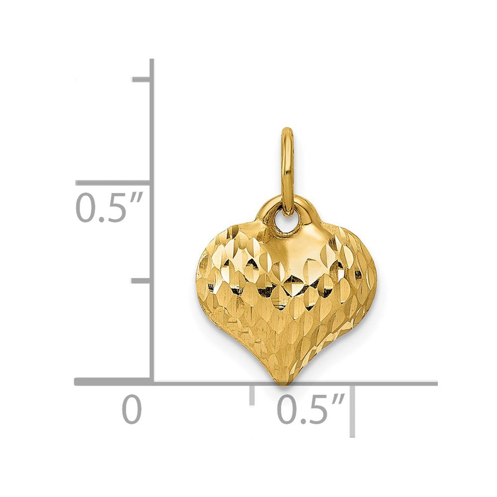 Alternate view of the 14k Yellow Gold Diamond Cut Puffed Heart Charm, 11mm by The Black Bow Jewelry Co.