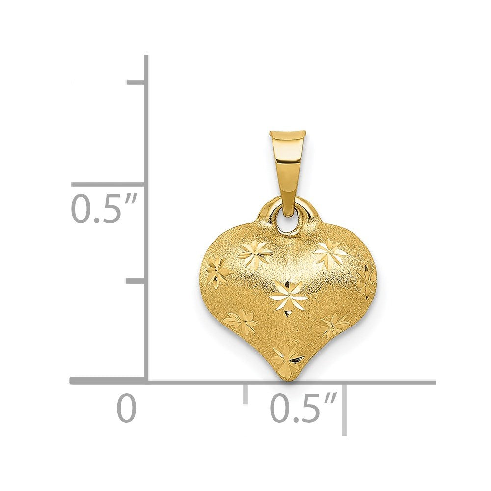 Alternate view of the 14k Yellow Gold Diamond Cut Star Heart Pendant, 12mm by The Black Bow Jewelry Co.