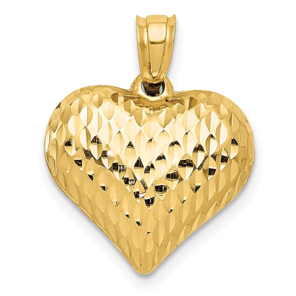 14k Yellow Gold Diamond Cut Puffed Heart Charm, 16mm, Item P9087 by The Black Bow Jewelry Co.