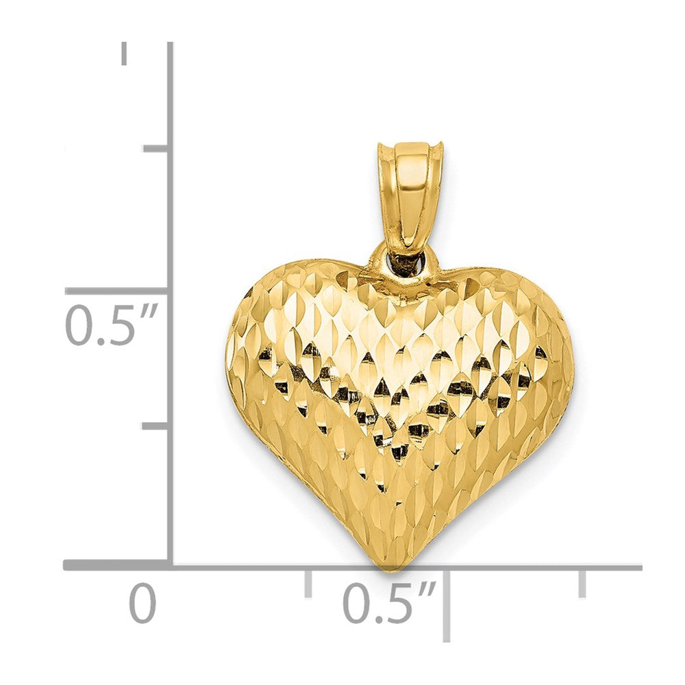 Alternate view of the 14k Yellow Gold Diamond Cut Puffed Heart Charm, 16mm by The Black Bow Jewelry Co.