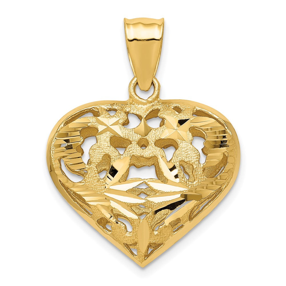 14k Yellow Gold Diamond Cut Puffed Heart Pendant, 25mm, Item P9090 by The Black Bow Jewelry Co.