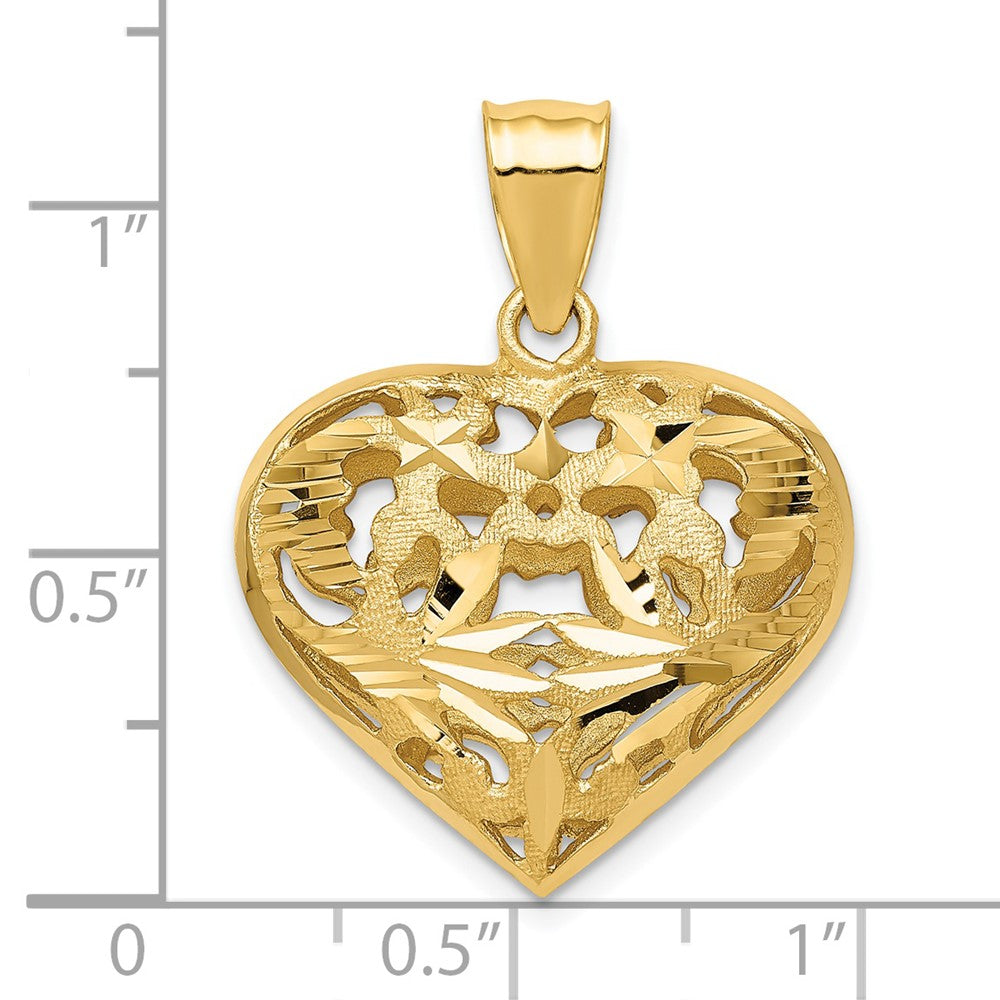 Alternate view of the 14k Yellow Gold Diamond Cut Puffed Heart Pendant, 25mm by The Black Bow Jewelry Co.