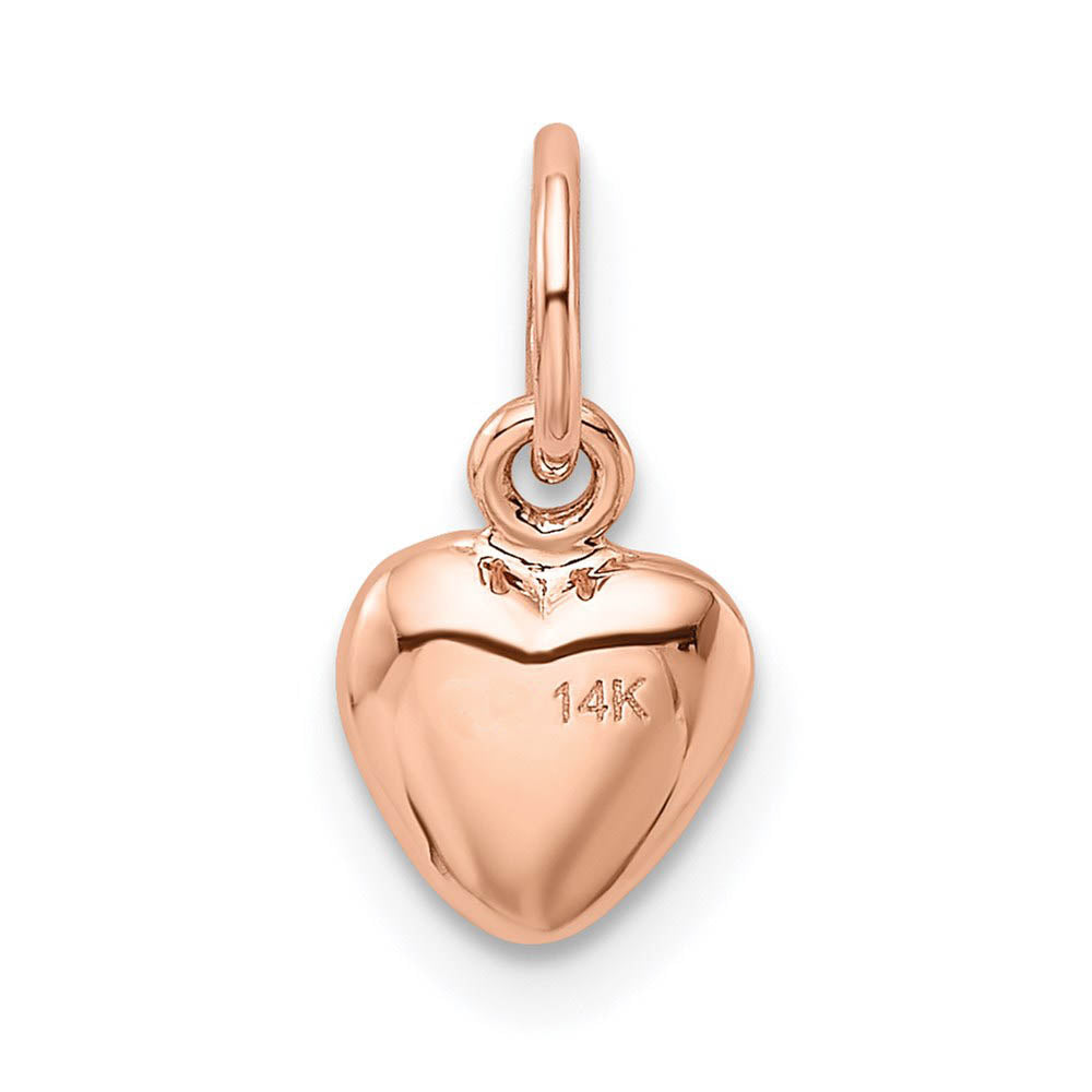 Alternate view of the 14k Rose Gold Puffed Heart Charm or Pendant, 7mm (1/4 inch) by The Black Bow Jewelry Co.