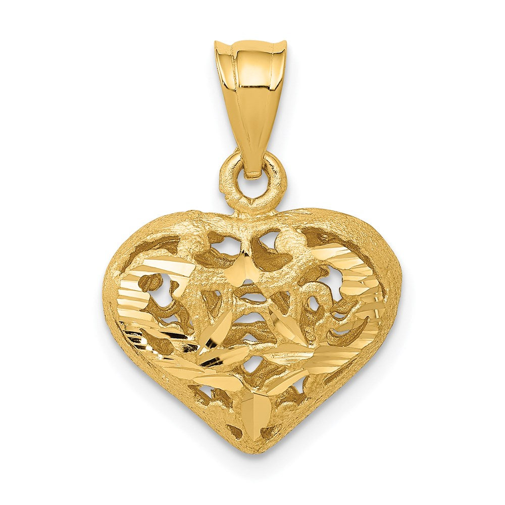 14k Yellow Gold Diamond Cut Puffed Heart Pendant, 15mm, Item P9094 by The Black Bow Jewelry Co.