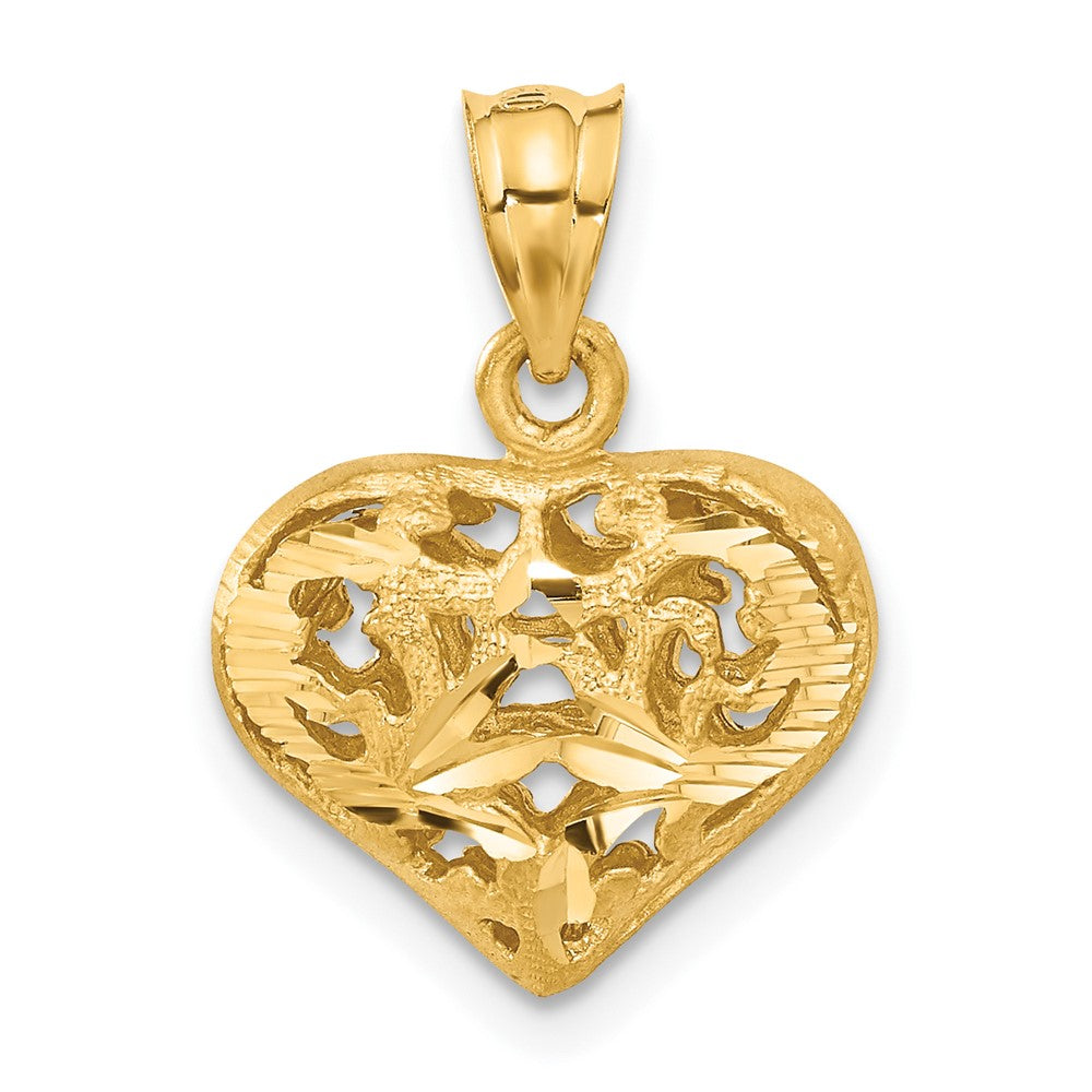 Alternate view of the 14k Yellow Gold Diamond Cut Puffed Heart Pendant, 15mm by The Black Bow Jewelry Co.