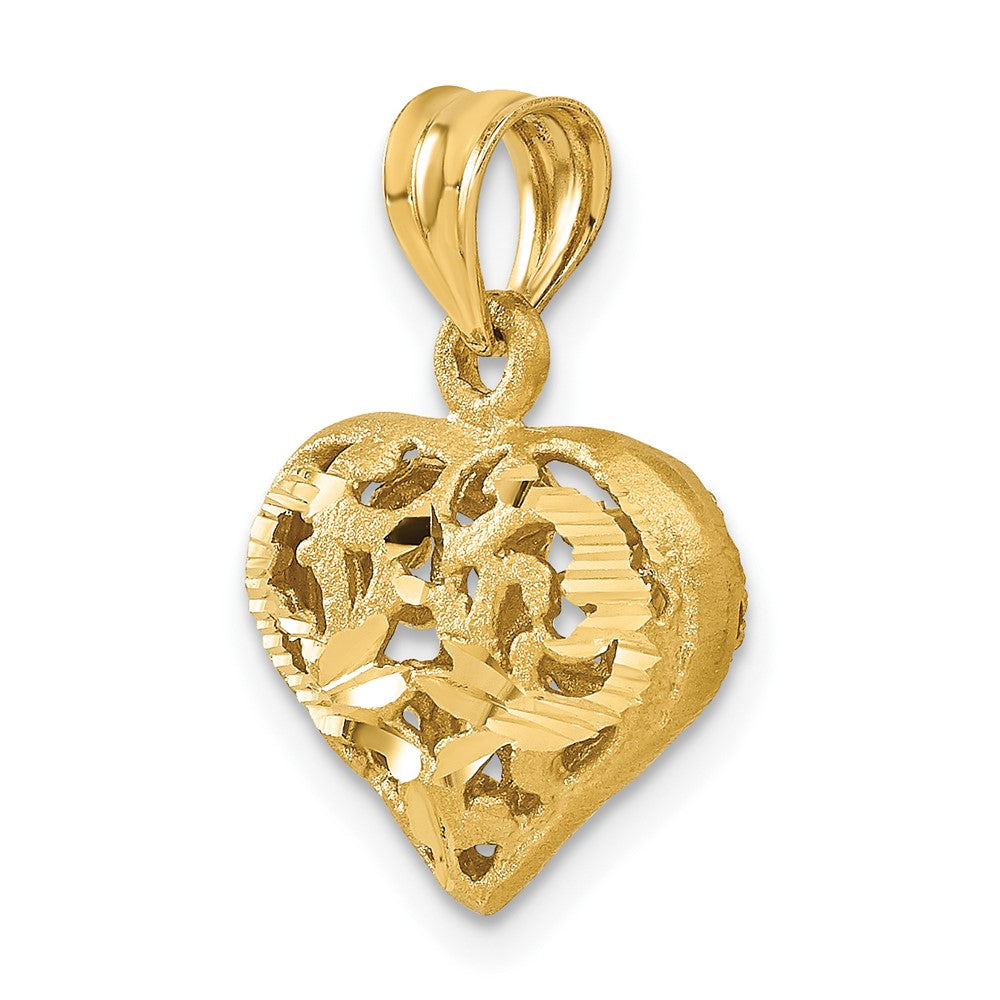 Alternate view of the 14k Yellow Gold Diamond Cut Puffed Heart Pendant, 15mm by The Black Bow Jewelry Co.