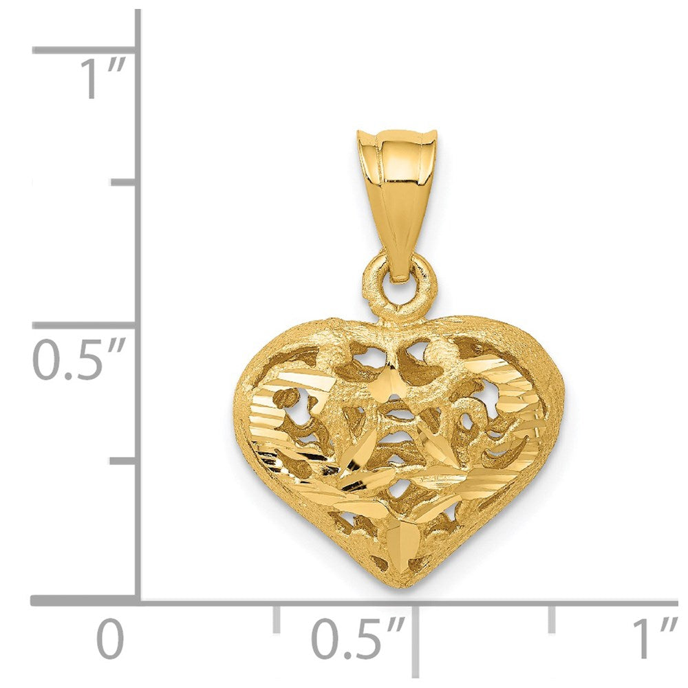 Alternate view of the 14k Yellow Gold Diamond Cut Puffed Heart Pendant, 15mm by The Black Bow Jewelry Co.