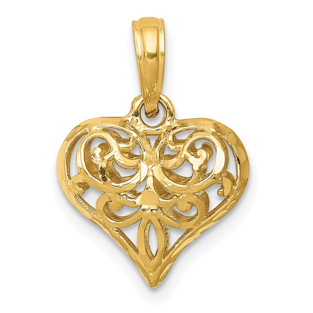 14k Yellow Gold Diamond Cut Puffed Heart Pendant, 10mm, Item P9097 by The Black Bow Jewelry Co.