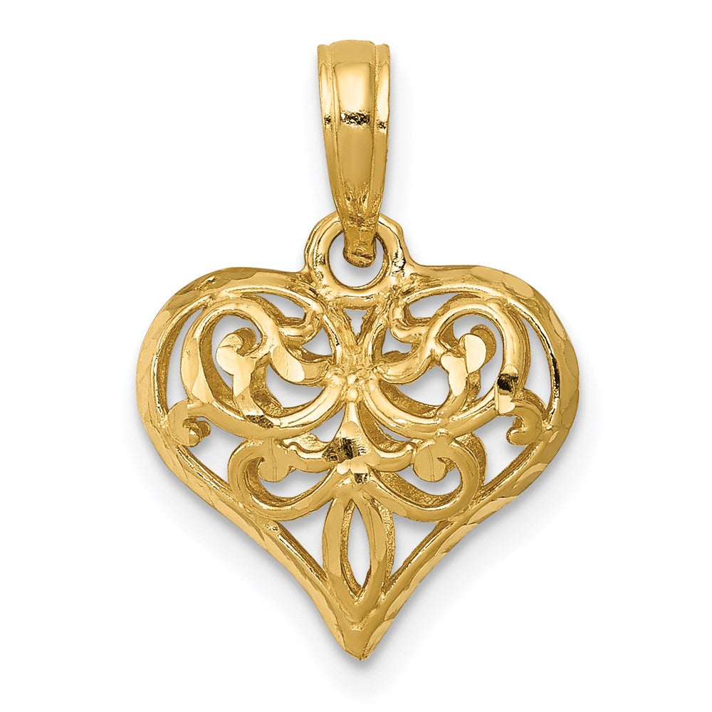 Alternate view of the 14k Yellow Gold Diamond Cut Puffed Heart Pendant, 10mm by The Black Bow Jewelry Co.