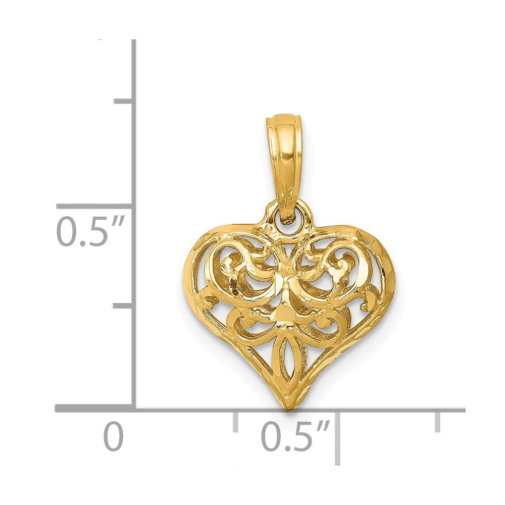 Alternate view of the 14k Yellow Gold Diamond Cut Puffed Heart Pendant, 10mm by The Black Bow Jewelry Co.