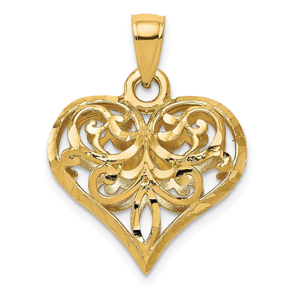 14k Yellow Gold Diamond Cut Puffed Heart Pendant, 20mm, Item P9098 by The Black Bow Jewelry Co.