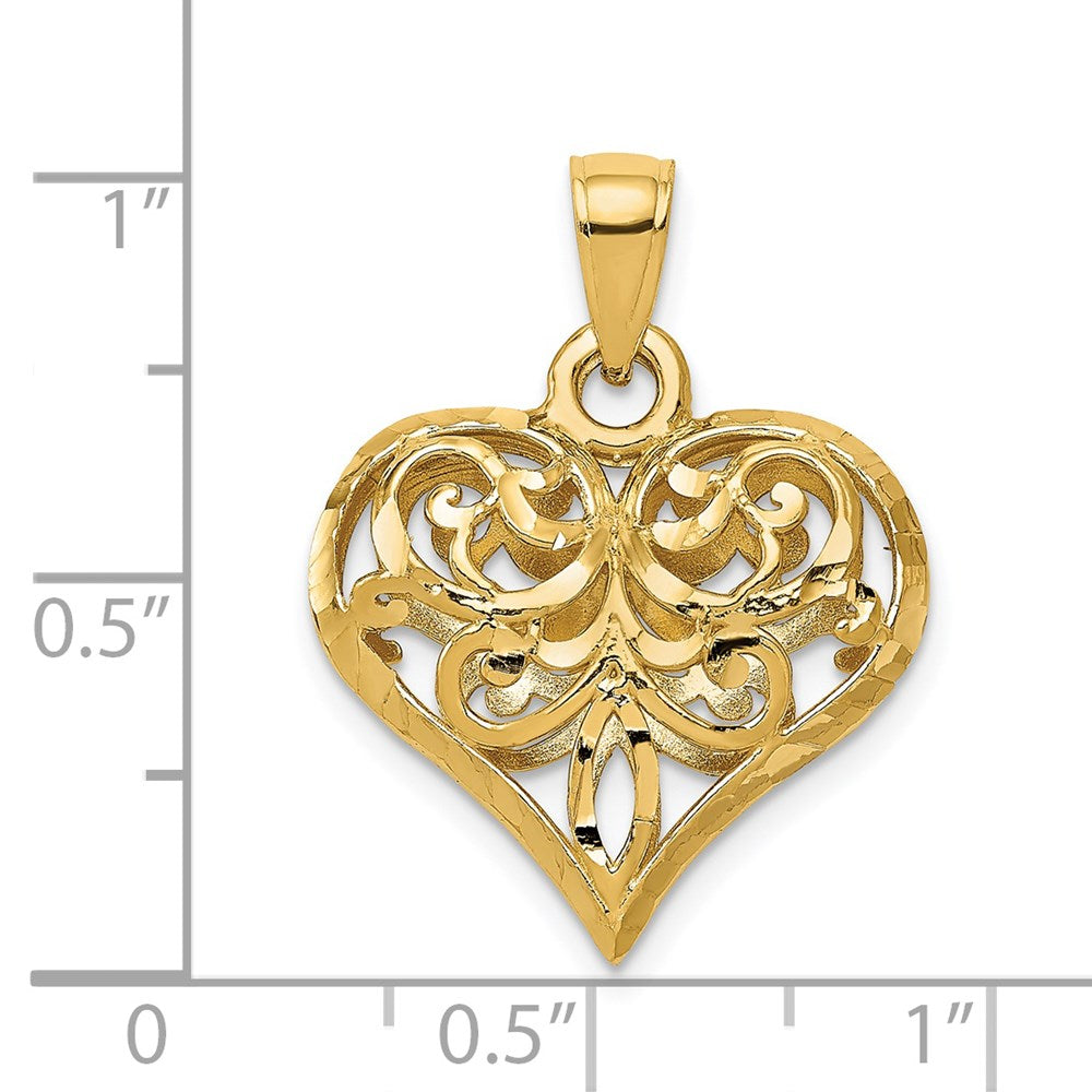 Alternate view of the 14k Yellow Gold Diamond Cut Puffed Heart Pendant, 20mm by The Black Bow Jewelry Co.