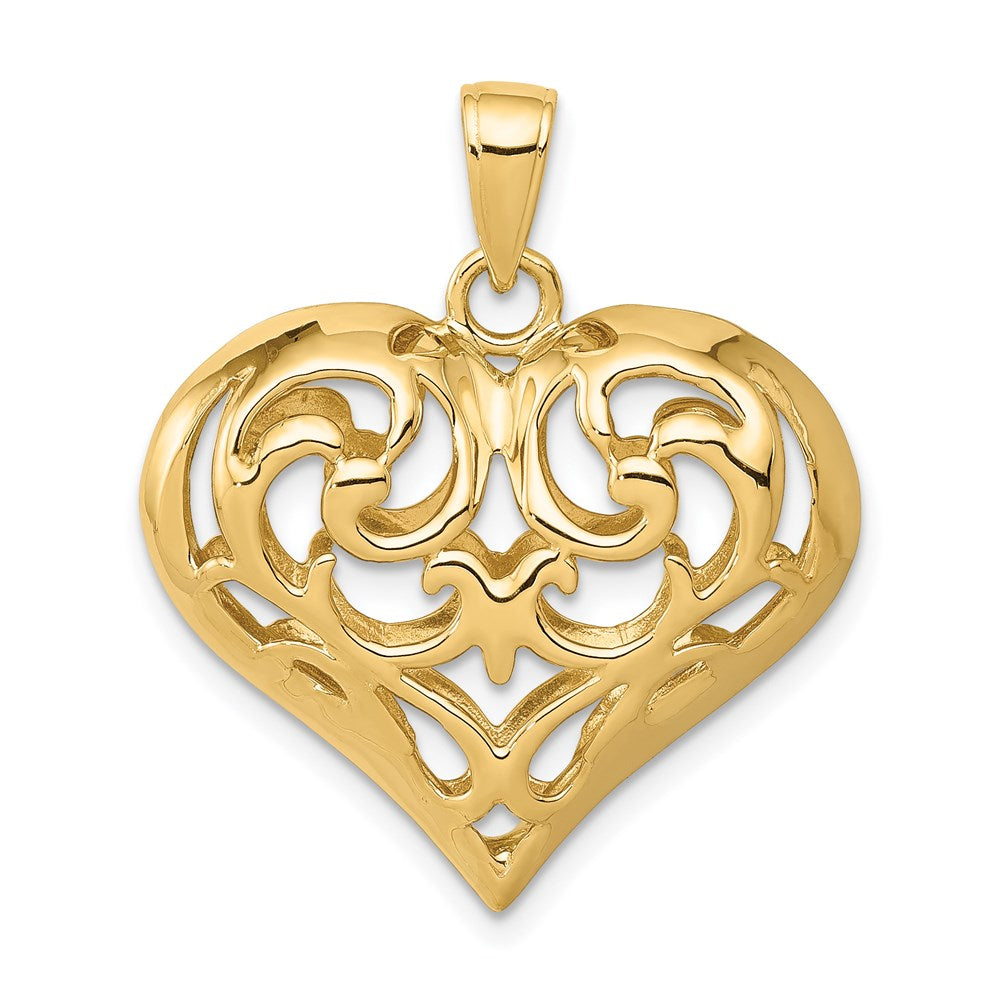 14k Yellow Gold Diamond Cut Puffed Heart Pendant, 22mm, Item P9099 by The Black Bow Jewelry Co.