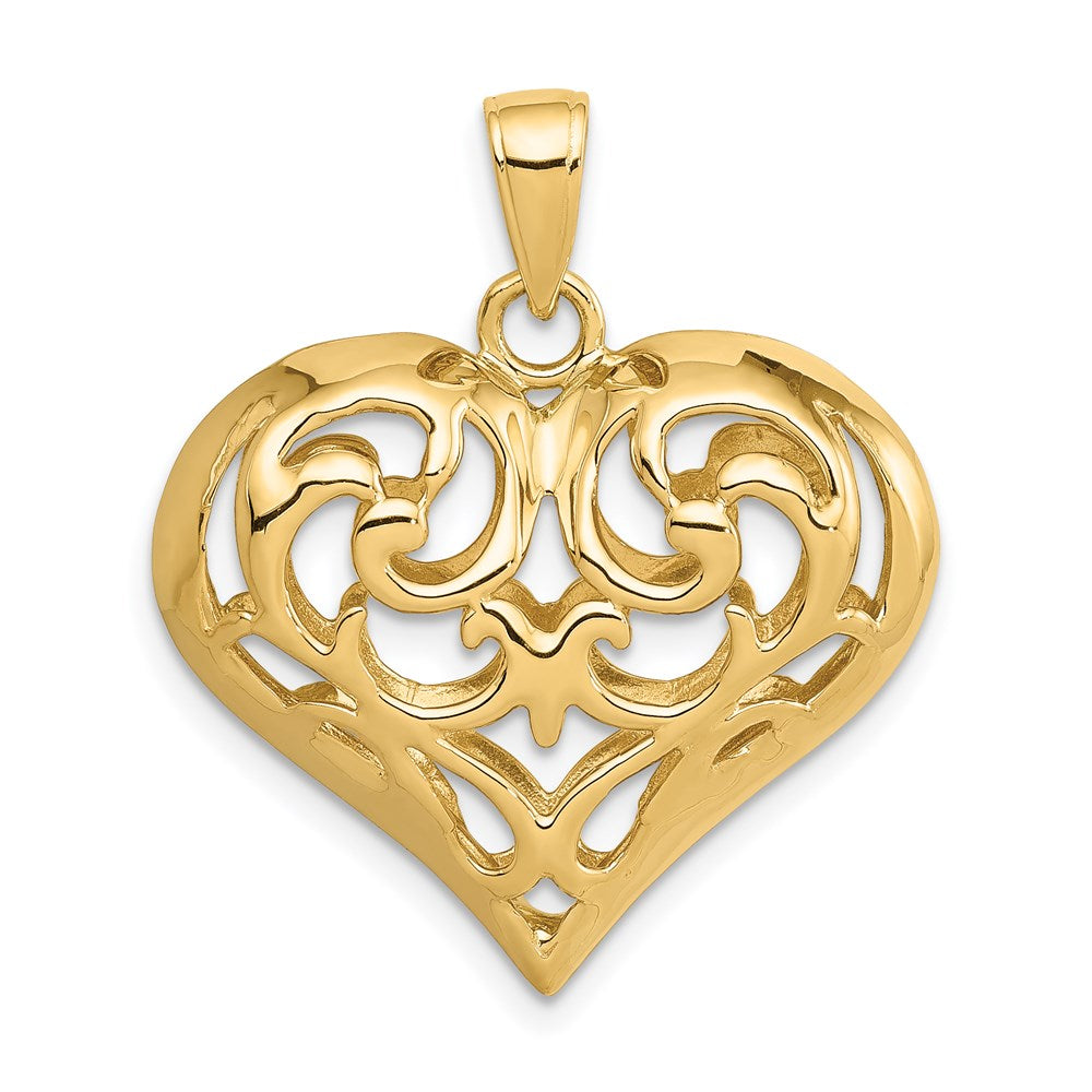 Alternate view of the 14k Yellow Gold Diamond Cut Puffed Heart Pendant, 22mm by The Black Bow Jewelry Co.