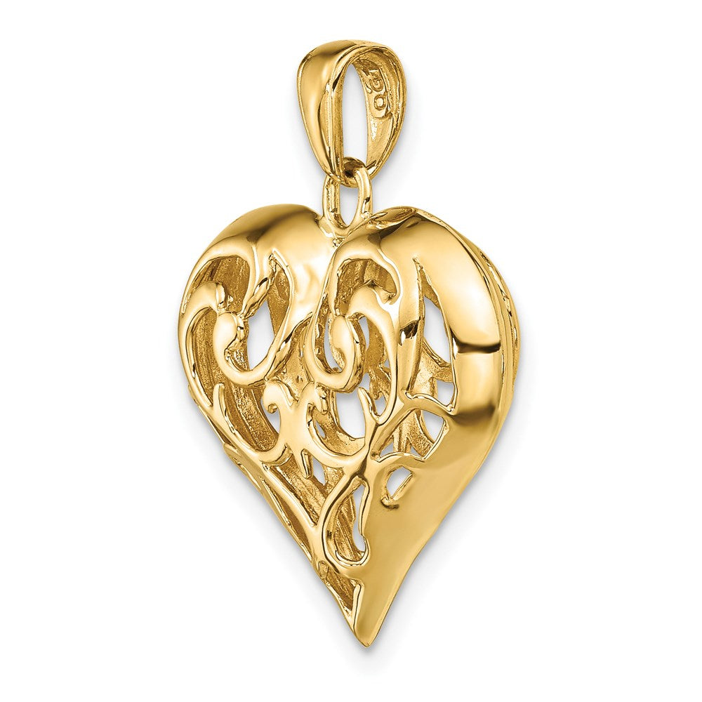 Alternate view of the 14k Yellow Gold Diamond Cut Puffed Heart Pendant, 22mm by The Black Bow Jewelry Co.