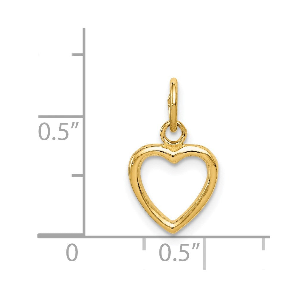 Alternate view of the 14k Yellow Gold Polished Open Heart Charm or Pendant, 10mm by The Black Bow Jewelry Co.
