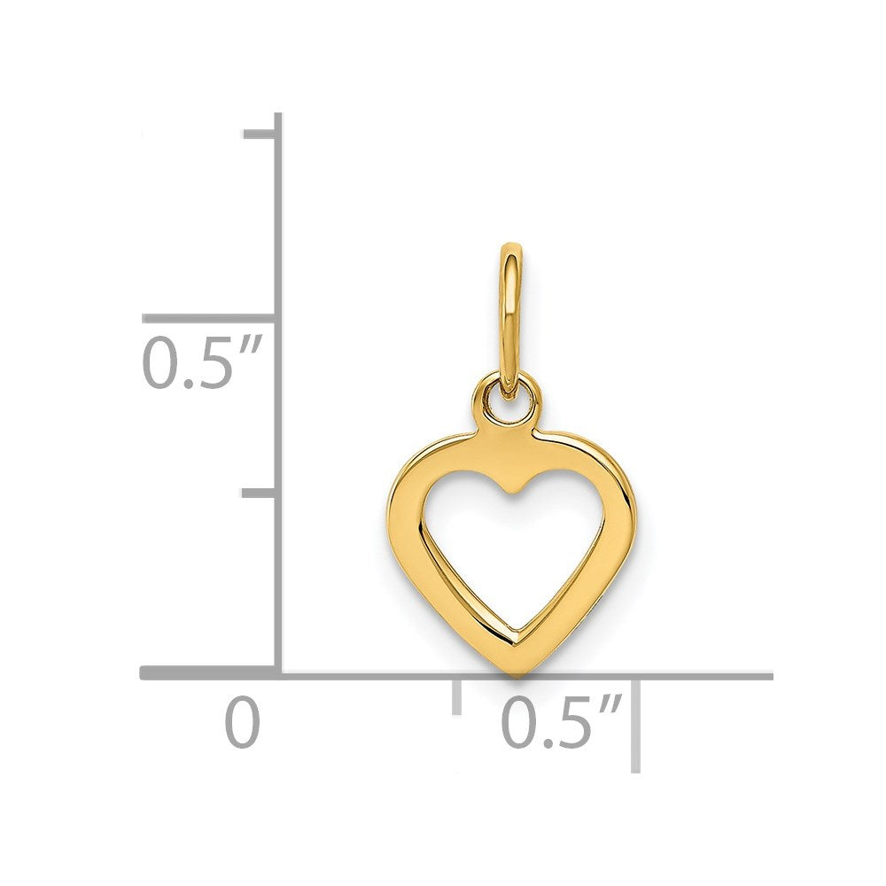 Alternate view of the 14k Yellow Gold Open Heart Charm or Pendant, 10mm by The Black Bow Jewelry Co.
