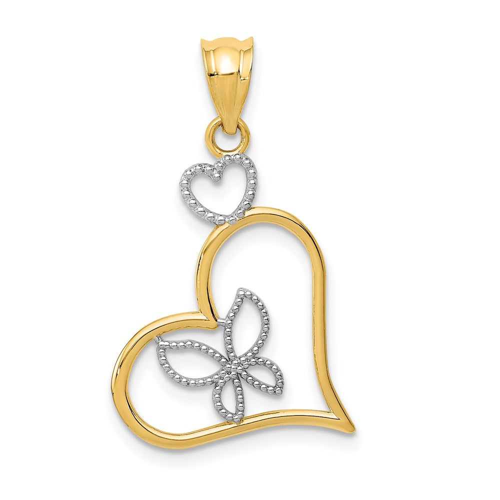 14k Yellow Gold and Rhodium Heart Pendant, 18mm, Item P9124 by The Black Bow Jewelry Co.