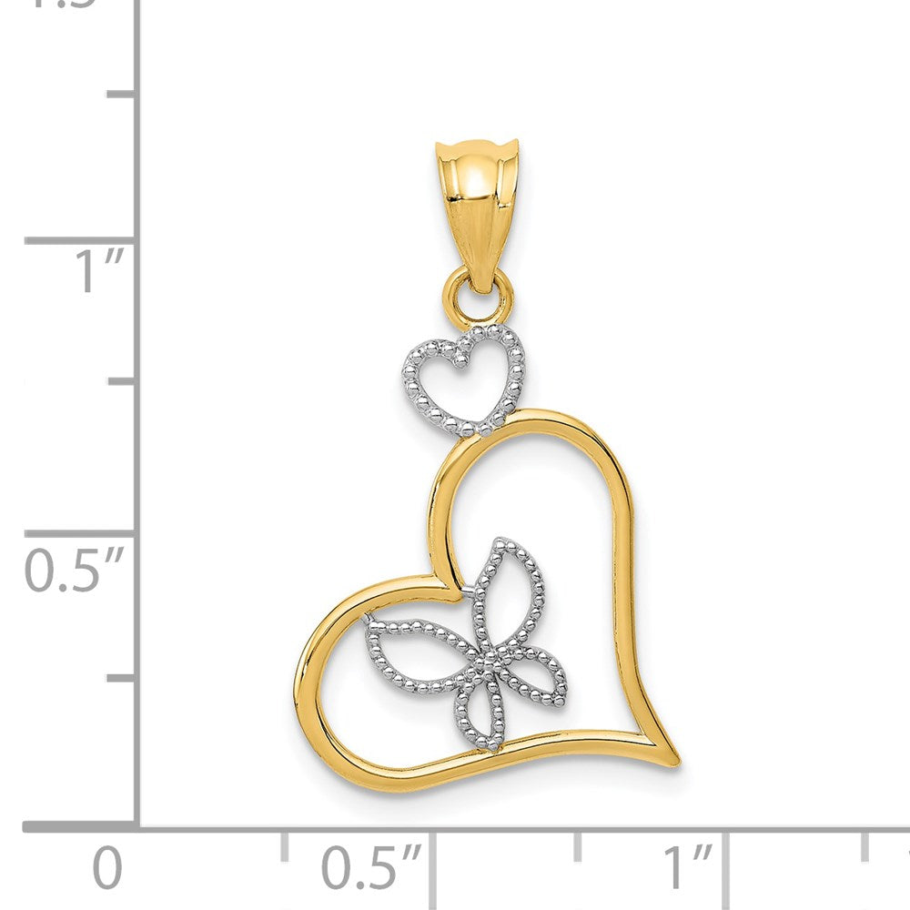 Alternate view of the 14k Yellow Gold and Rhodium Heart Pendant, 18mm by The Black Bow Jewelry Co.