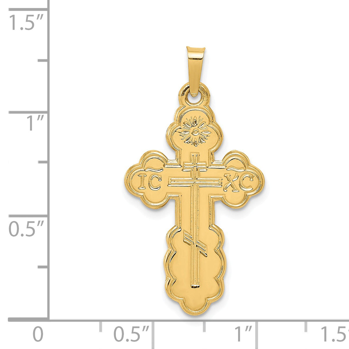 Alternate view of the 14k Yellow Gold Eastern Orthodox Cross (34mm) Necklace by The Black Bow Jewelry Co.