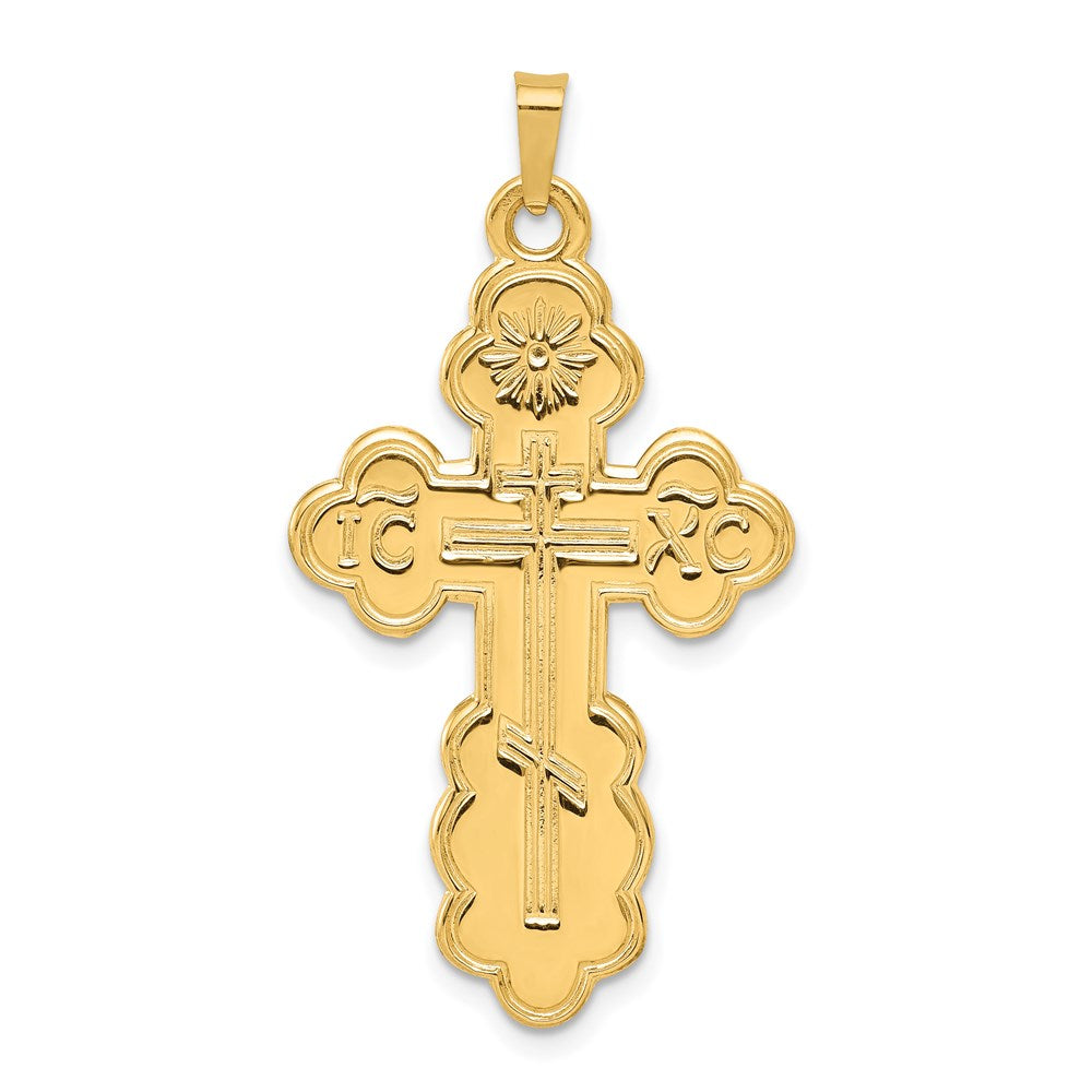 14k Yellow Gold Hollow Eastern Orthodox Cross Pendant, 22 x 40mm, Item P9194 by The Black Bow Jewelry Co.