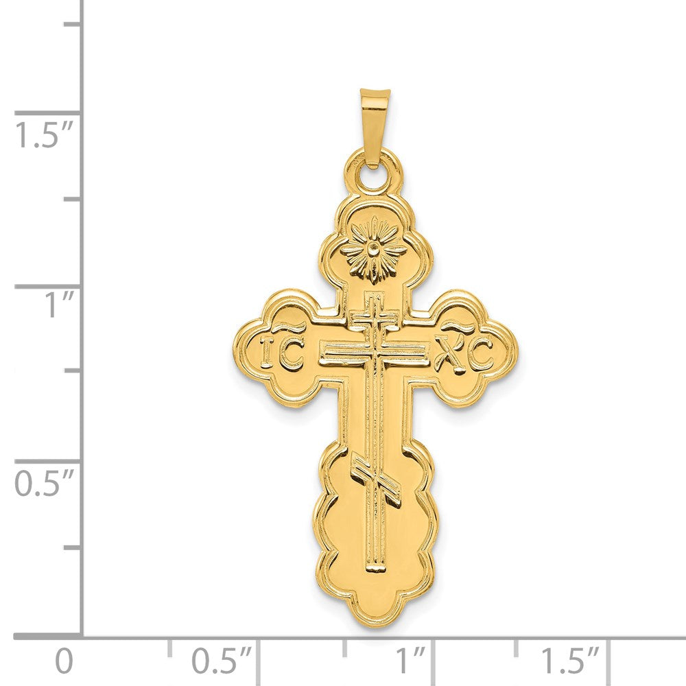 Alternate view of the 14k Yellow Gold Hollow Eastern Orthodox Cross Pendant, 22 x 40mm by The Black Bow Jewelry Co.