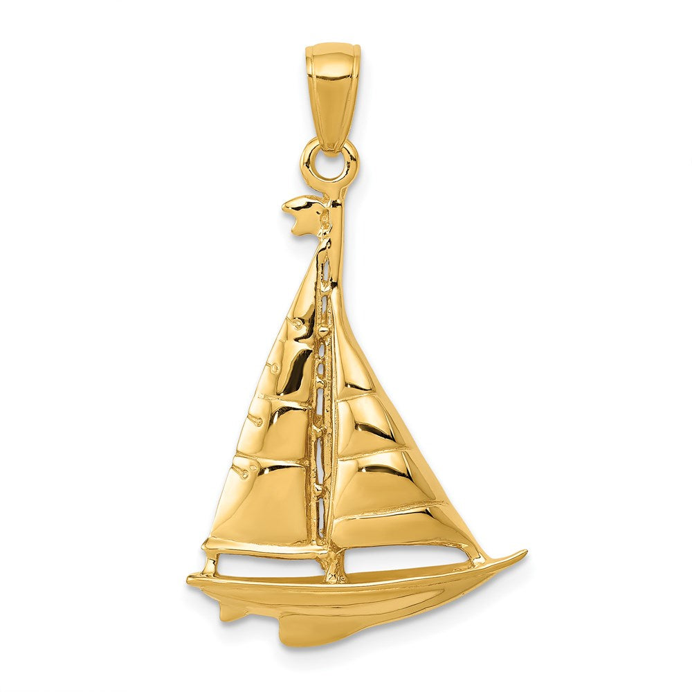14k Yellow Gold Polished Sailboat Pendant, 20 x 33mm, Item P9264 by The Black Bow Jewelry Co.