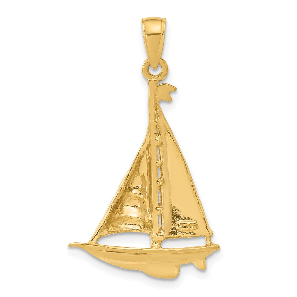 Alternate view of the 14k Yellow Gold Polished Sailboat Pendant, 20 x 33mm by The Black Bow Jewelry Co.