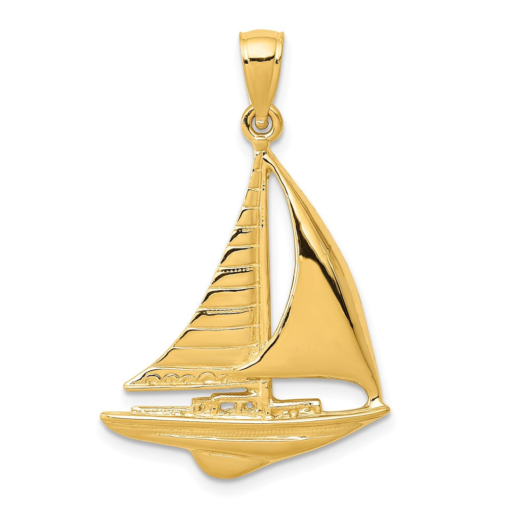 14k Yellow Gold 2D Polished Sailboat Pendant, Item P9265 by The Black Bow Jewelry Co.