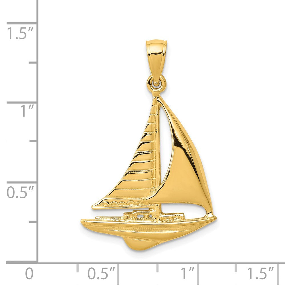 Alternate view of the 14k Yellow Gold 2D Polished Sailboat Pendant by The Black Bow Jewelry Co.