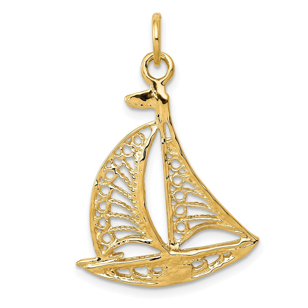 14k Yellow Gold Cutout Sailboat Pendant, Item P9271 by The Black Bow Jewelry Co.