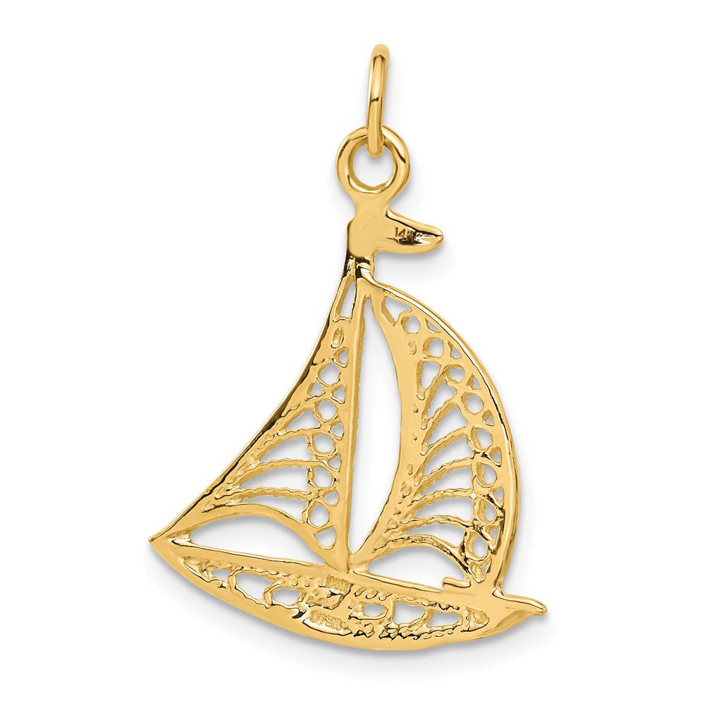Alternate view of the 14k Yellow Gold Cutout Sailboat Pendant by The Black Bow Jewelry Co.
