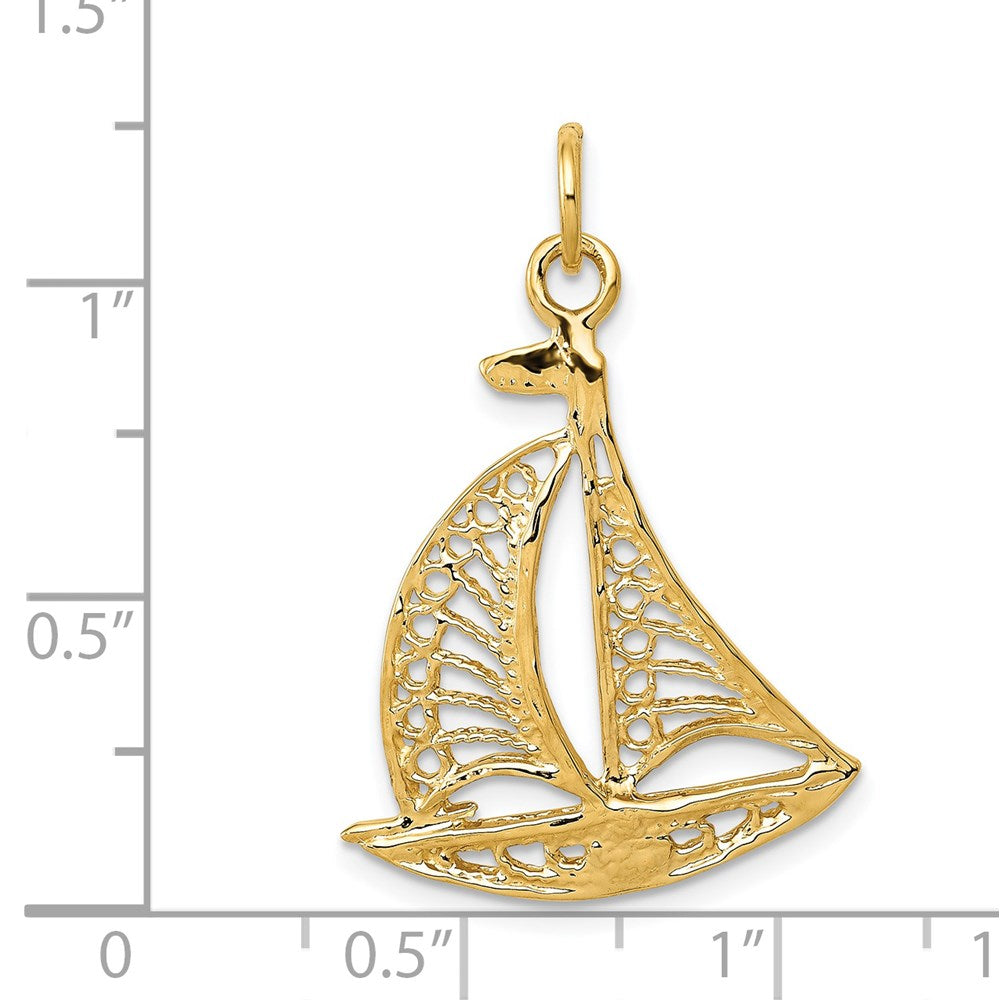 Alternate view of the 14k Yellow Gold Cutout Sailboat Pendant by The Black Bow Jewelry Co.