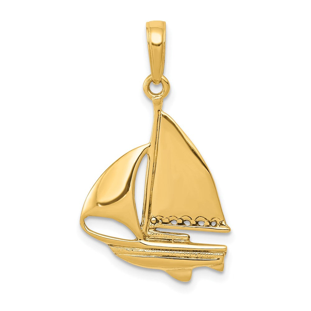 14k Yellow Gold Polished Sailboat Pendant, 17 x 28mm, Item P9272 by The Black Bow Jewelry Co.