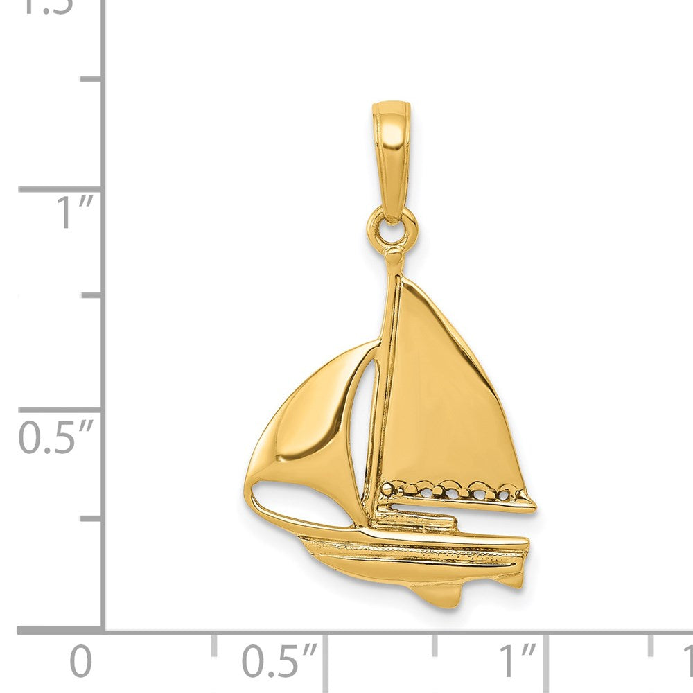 Alternate view of the 14k Yellow Gold Polished Sailboat Pendant, 17 x 28mm by The Black Bow Jewelry Co.