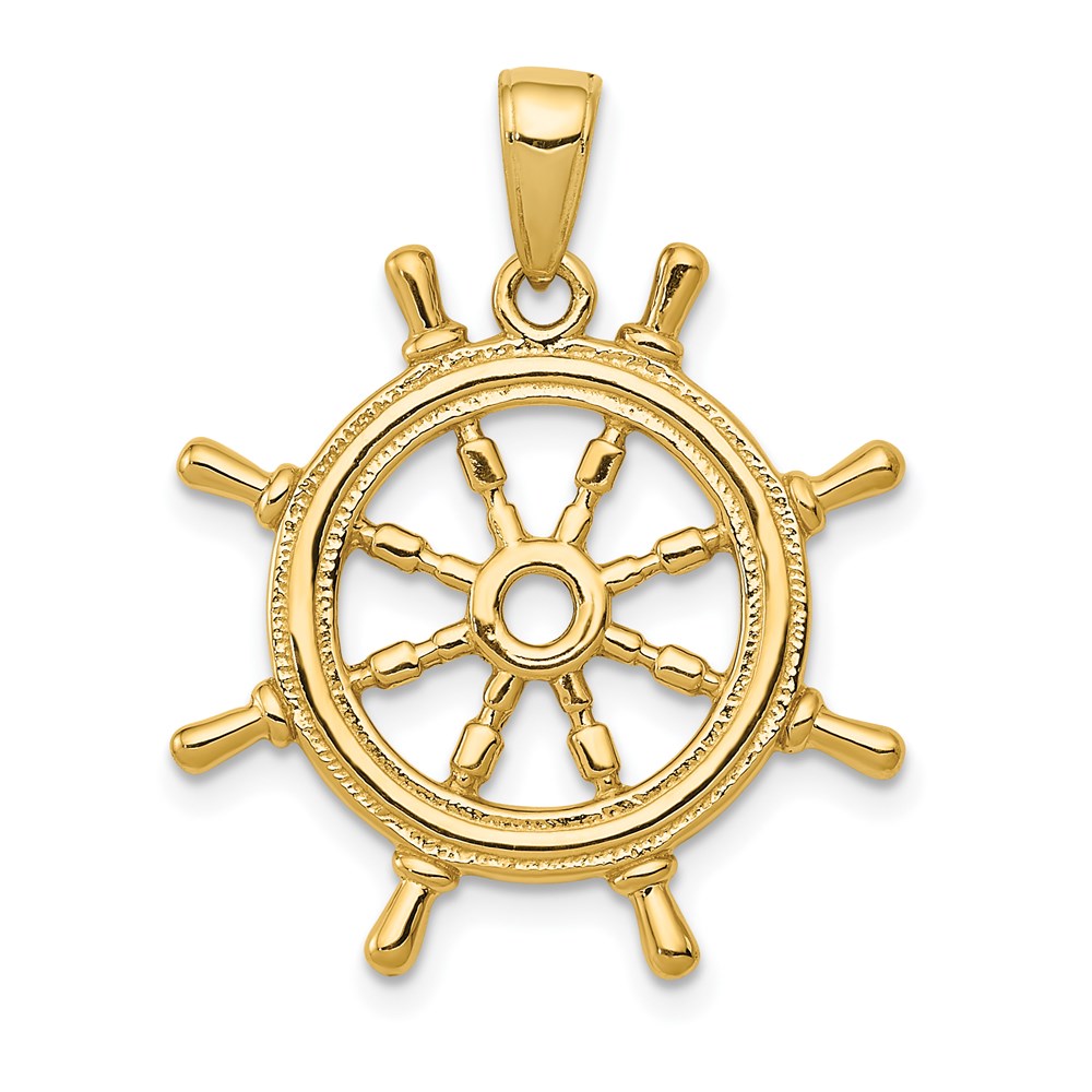14k Yellow Gold 3Dimensional Ship&#39;s Wheel Pendant, Item P9288 by The Black Bow Jewelry Co.