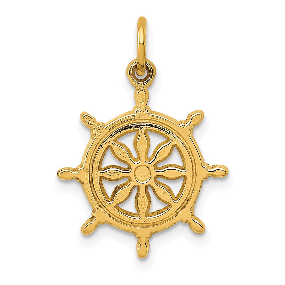 14k Yellow Gold Captain&#39;s Wheel Pendant and Charm, Item P9290 by The Black Bow Jewelry Co.