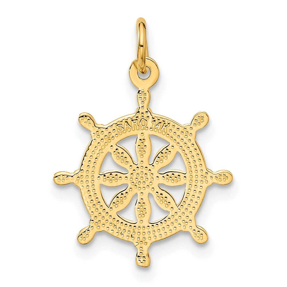 Alternate view of the 14k Yellow Gold Captain&#39;s Wheel Pendant and Charm by The Black Bow Jewelry Co.
