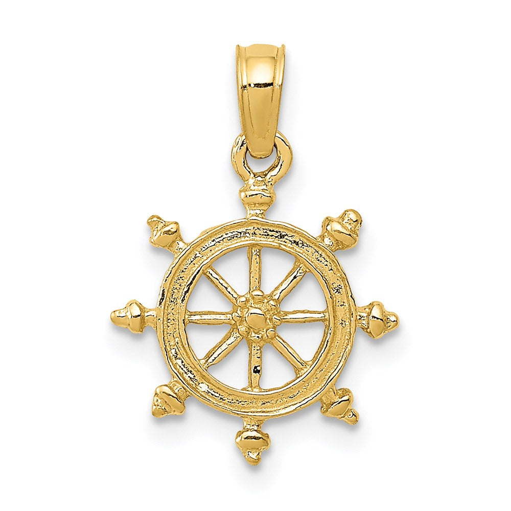 14k Yellow Gold Small Ship&#39;s Wheel Pendant, Item P9292 by The Black Bow Jewelry Co.
