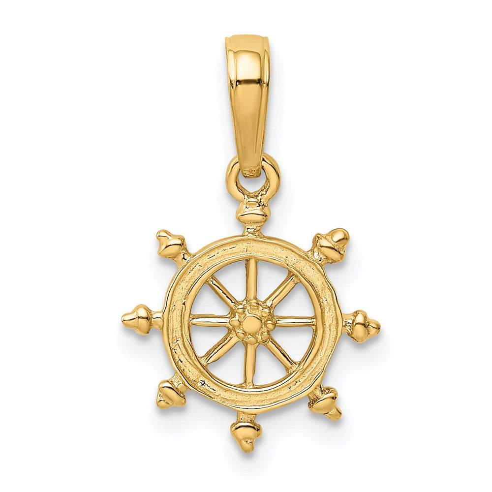 Alternate view of the 14k Yellow Gold Small Ship&#39;s Wheel Pendant by The Black Bow Jewelry Co.