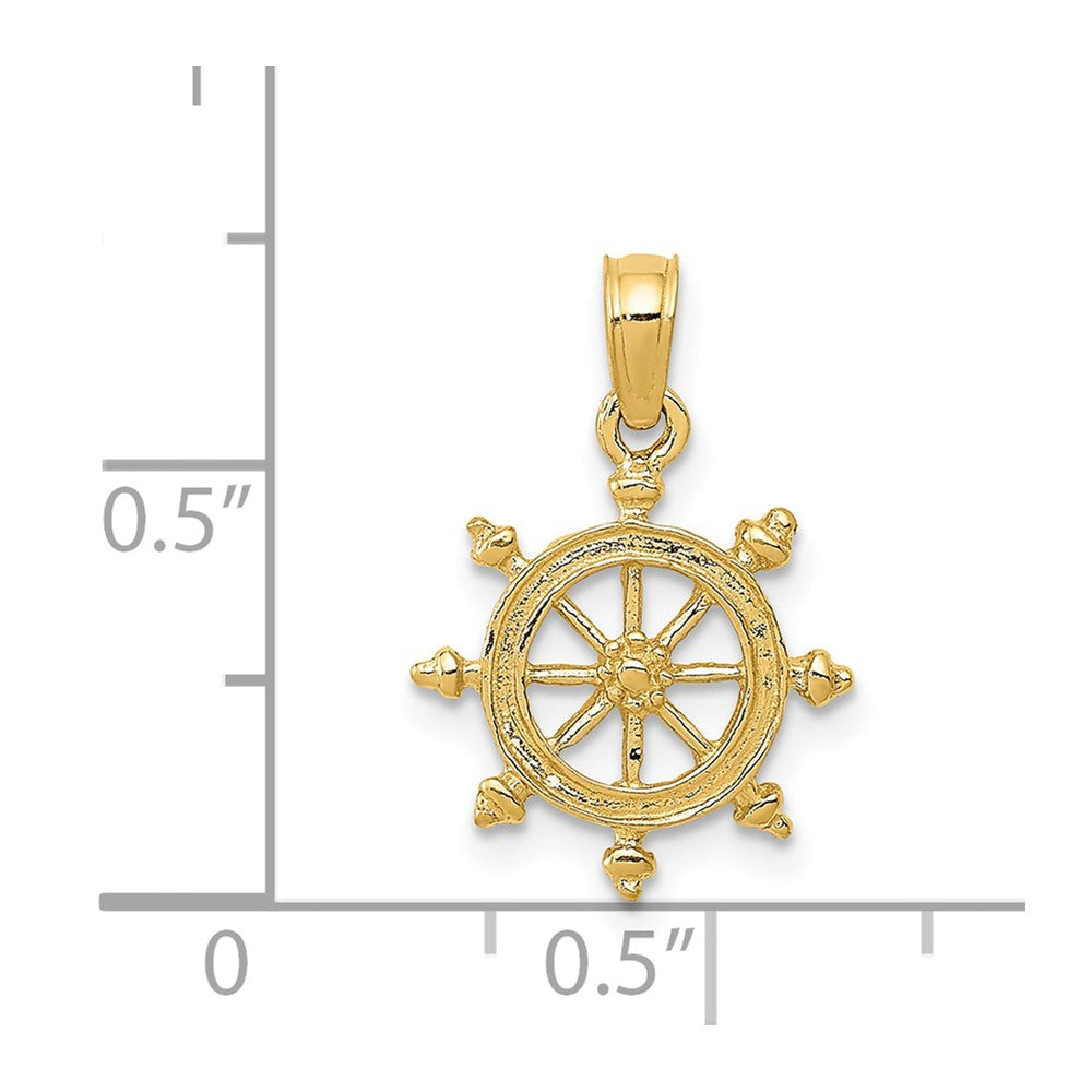 Alternate view of the 14k Yellow Gold Small Ship&#39;s Wheel Pendant by The Black Bow Jewelry Co.