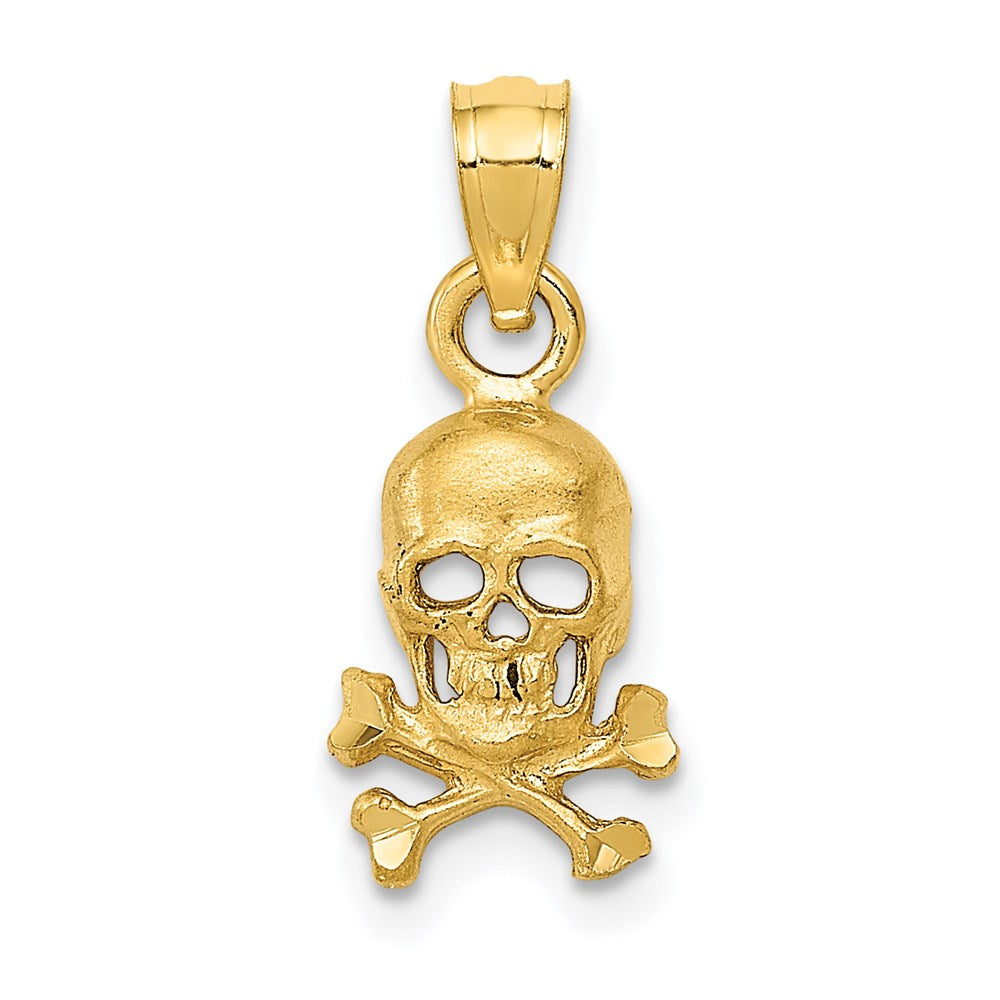 14k Yellow Gold Small Satin Skull and Crossbones Pendant, Item P9293 by The Black Bow Jewelry Co.