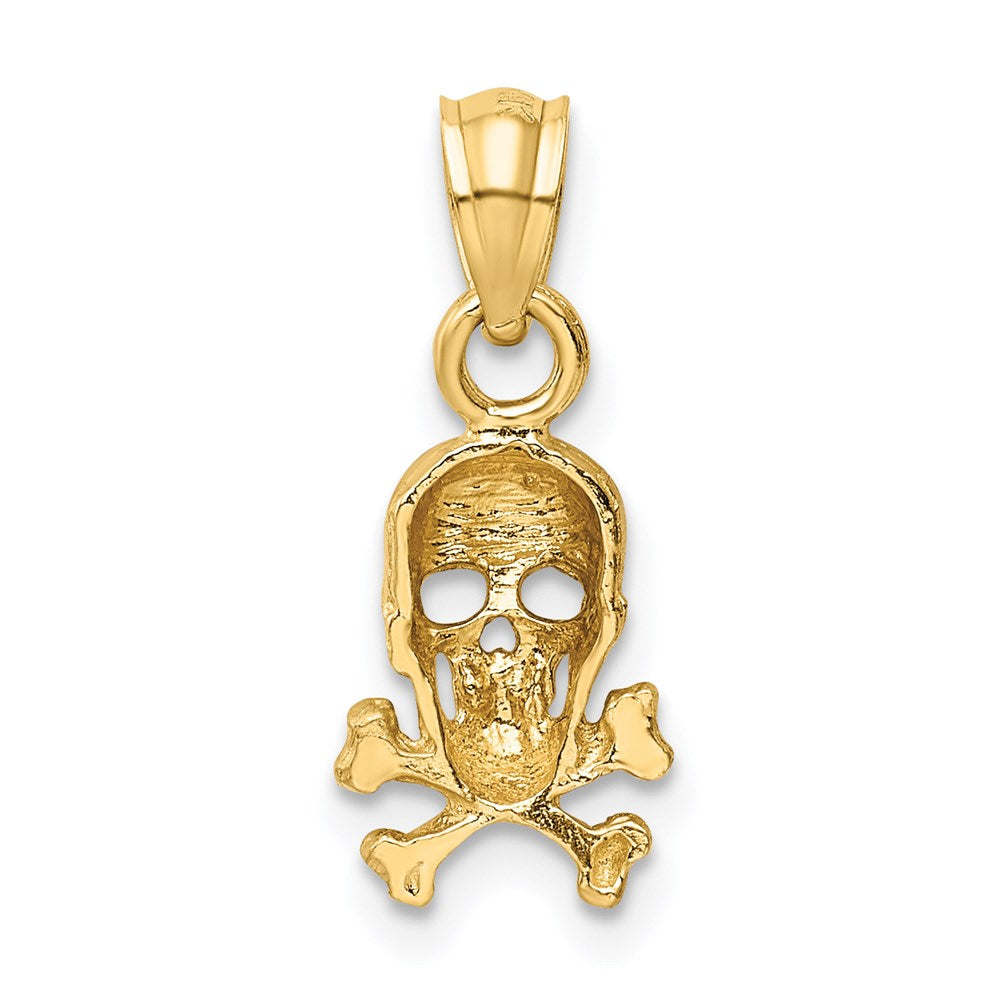 Alternate view of the 14k Yellow Gold Small Satin Skull and Crossbones Pendant by The Black Bow Jewelry Co.