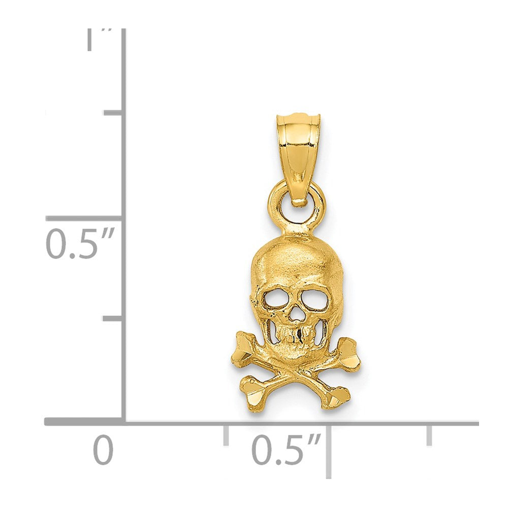 Alternate view of the 14k Yellow Gold Small Satin Skull and Crossbones Pendant by The Black Bow Jewelry Co.