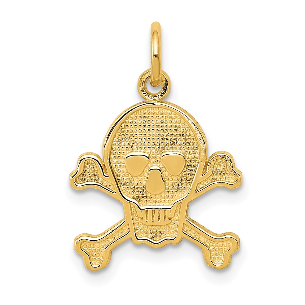 14k Yellow Gold Skull and Crossbones Textured Pendant or Charm, Item P9294 by The Black Bow Jewelry Co.