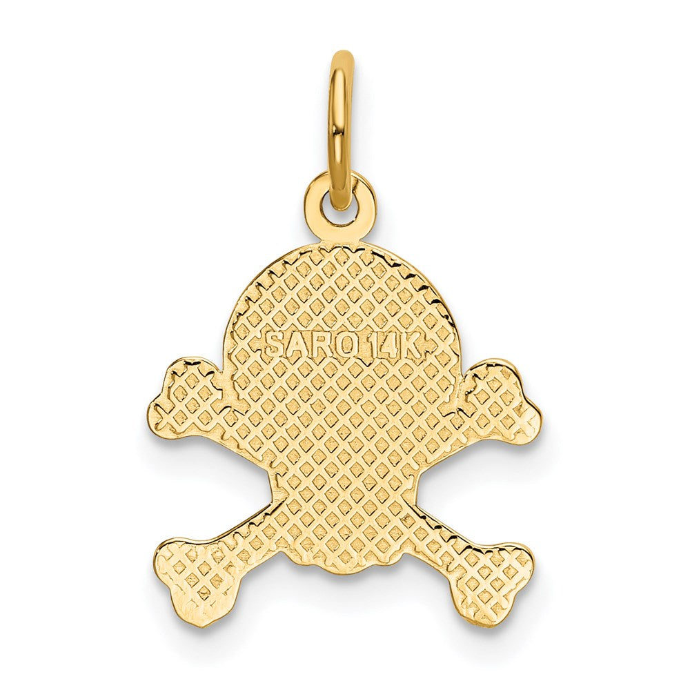 Alternate view of the 14k Yellow Gold Skull and Crossbones Textured Pendant or Charm by The Black Bow Jewelry Co.