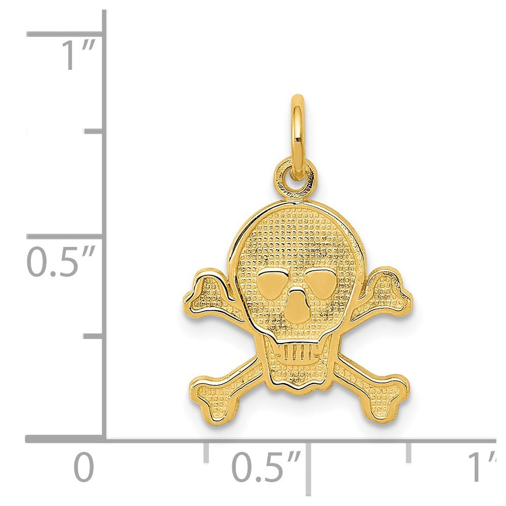 Alternate view of the 14k Yellow Gold Skull and Crossbones Textured Pendant or Charm by The Black Bow Jewelry Co.