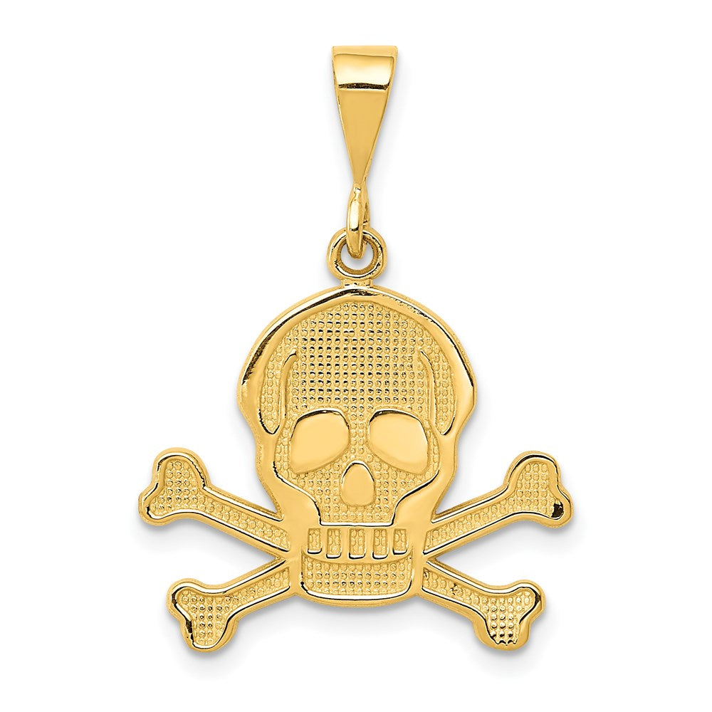 14k Yellow Gold Textured Skull and Crossbones Pendant, Item P9295 by The Black Bow Jewelry Co.